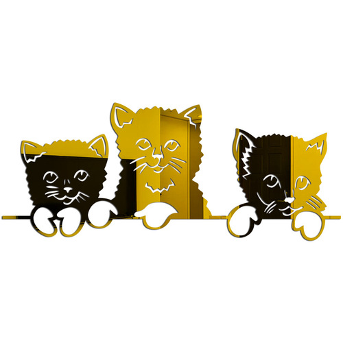 Three Kity Cats Mirror Wall Sticker 3D Stereo Non-toxic Eco-friendly Decor 70cmX28.5cm with Self-adhesive Backing