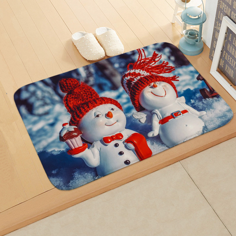 Cute Snowman Flannel Fabric Floor Mat display picture 2