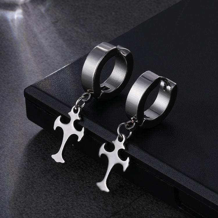 Fashion Cross Titanium Steel Plating Drop Earrings 1 Piece display picture 2