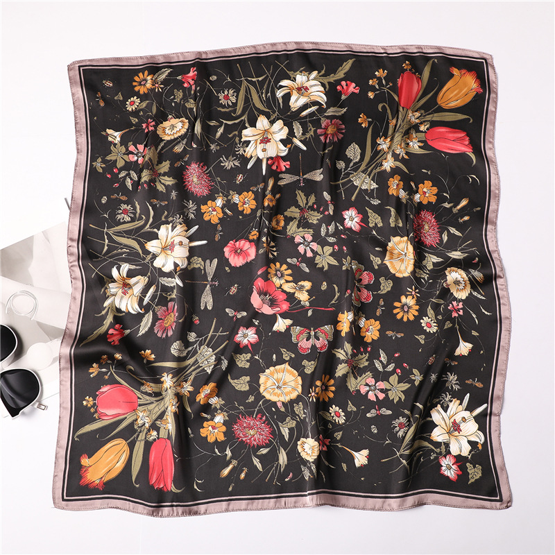 50g Weight Silk Scarf Classification Casual, Daily Occasion Satin Material Flower Pattern Summer, Spring, Autumn Season Women's Gender Printing Design Elegant Style Women's Elegant Flower Satin Printing Silk Scarf 3