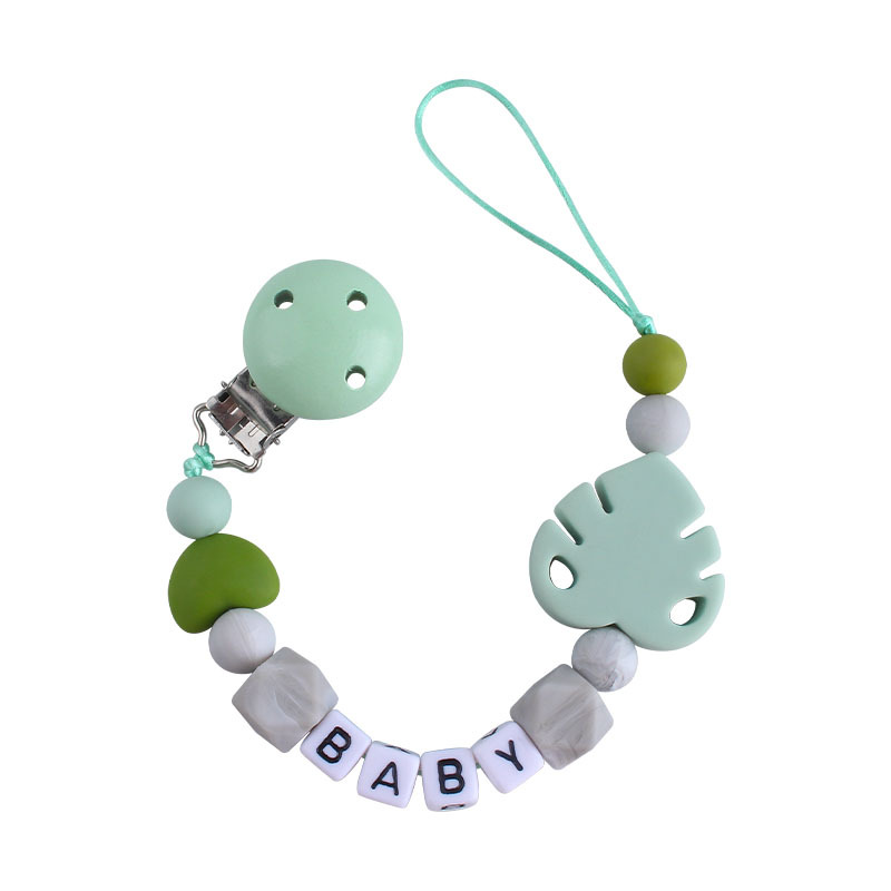 Bebé Hemu chupete clip nombre del bebé calmante hoja de silicona chupete cadena Amazon nueva venta caliente