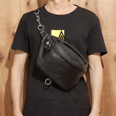 新款真皮男包头层小牛皮胸包个性简约腰包休闲时尚单肩斜挎包批发