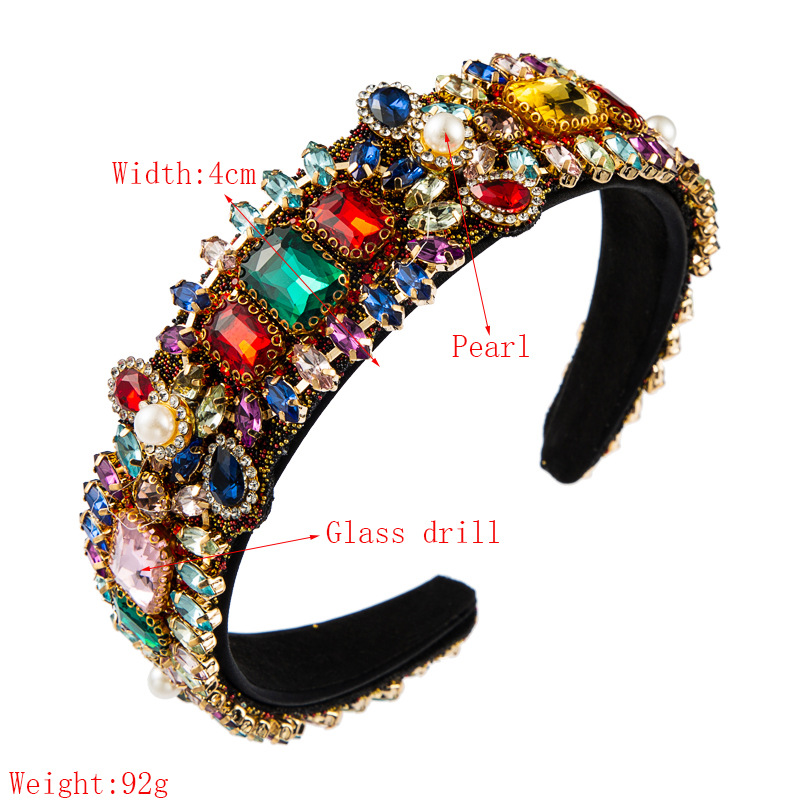 Hot Selling Fashion Fabric Retro Baroque Color Rhinestone Drop-shaped Full Diamond Headband display picture 1