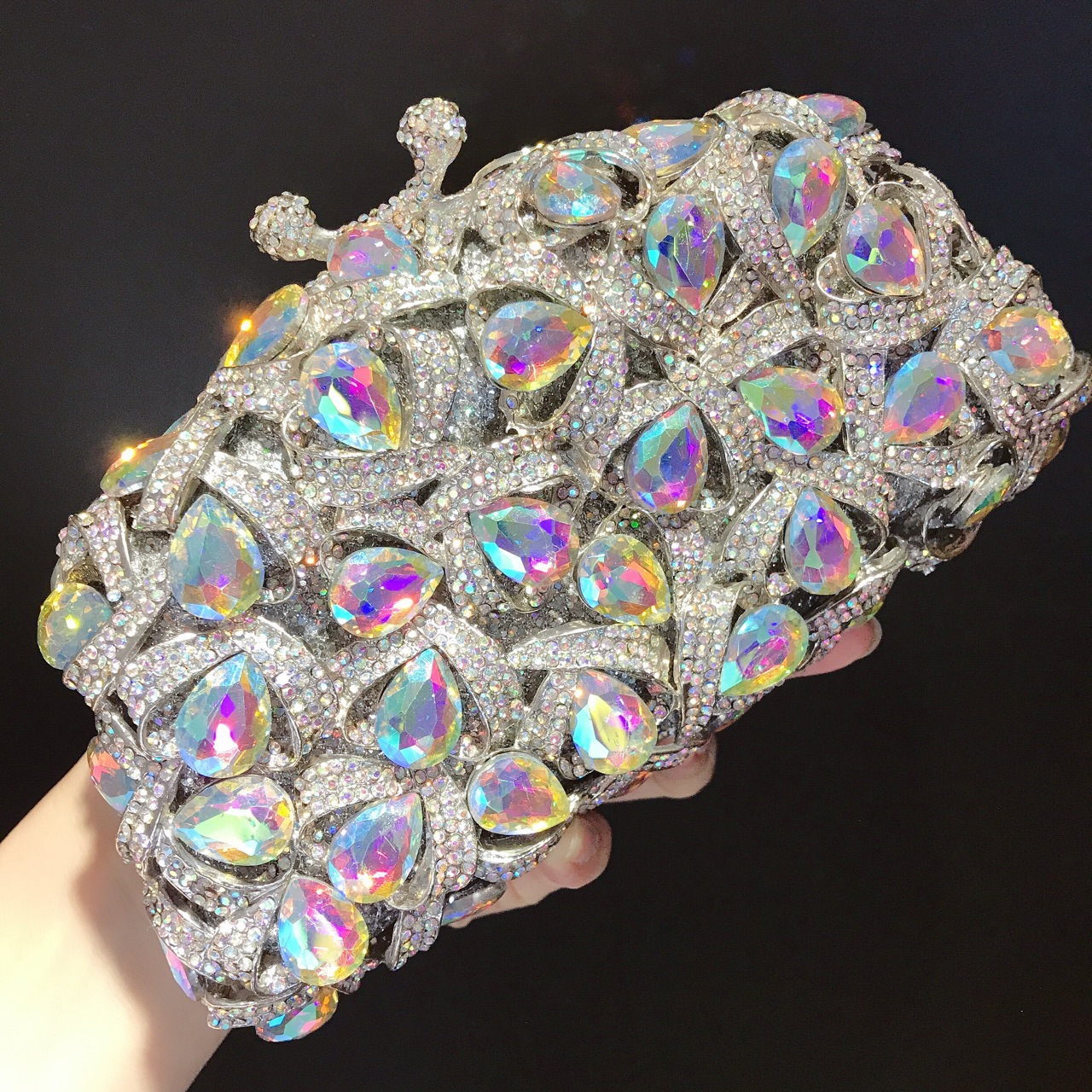 Túi clutch dạ hội đính kim cương pha lê kiểu Âu Mỹ — Nền vàng kim cương trắng, Đế Vàng Kim Cương, Nền bạc kim cương trắng, Đáy Bạc AB ảo thuật kim cương chi tiết 8