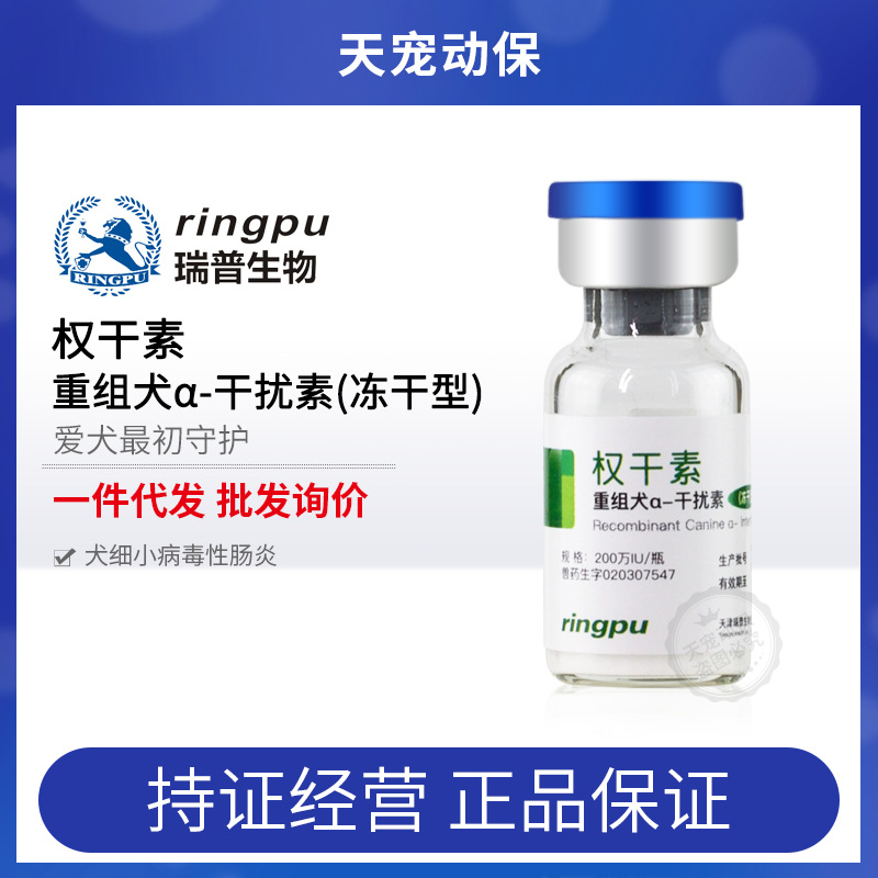 瑞普生物权干素重组犬α-干扰素犬细小病毒性肠炎200/500IU单瓶