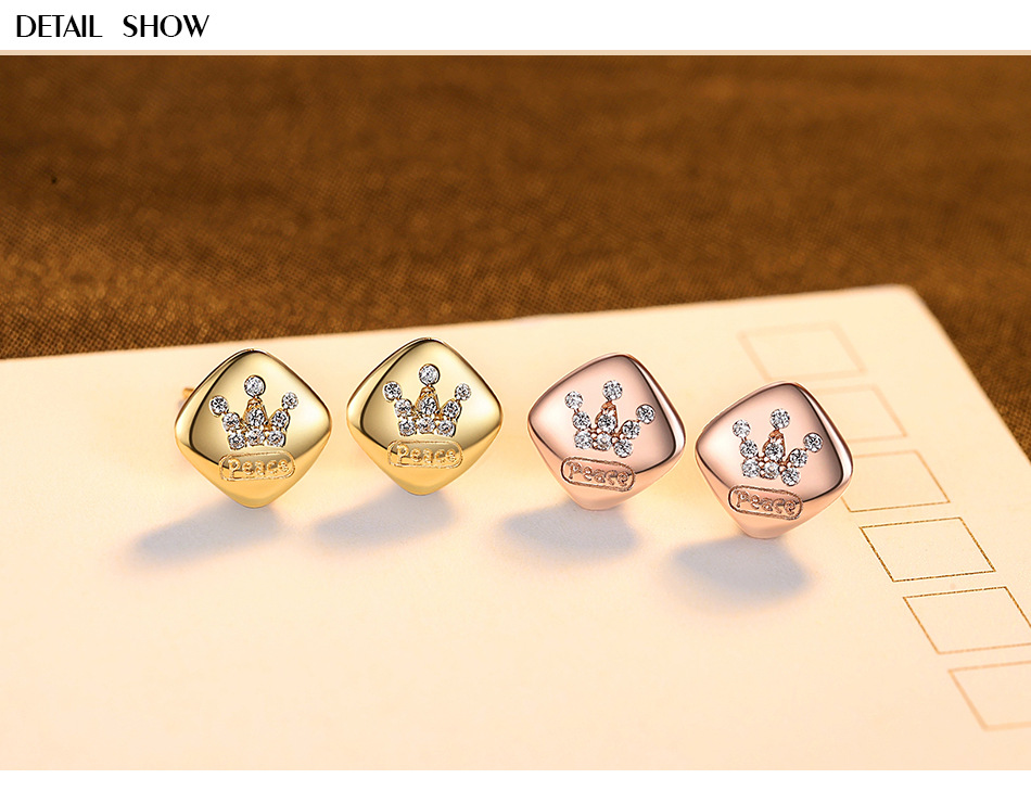 925 Sterling Silver Crown Korean Simple Micro-inlaid Zircon Rose Gold Earrings display picture 2