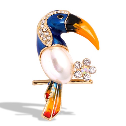 European and American cross-border bird rhinestone oil-drip diamond brooch suit jacket coat collar pin animal cartoon one-word pin
