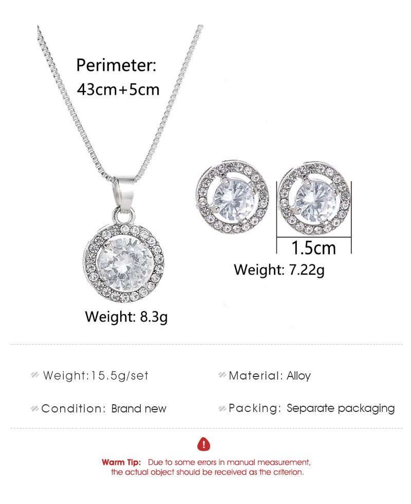 New Jewelry Fashion Temperament Necklace Earrings Two-piece Geometric Round Zircon Suit Earrings Pendant Wholesale Nihaojewelry display picture 1