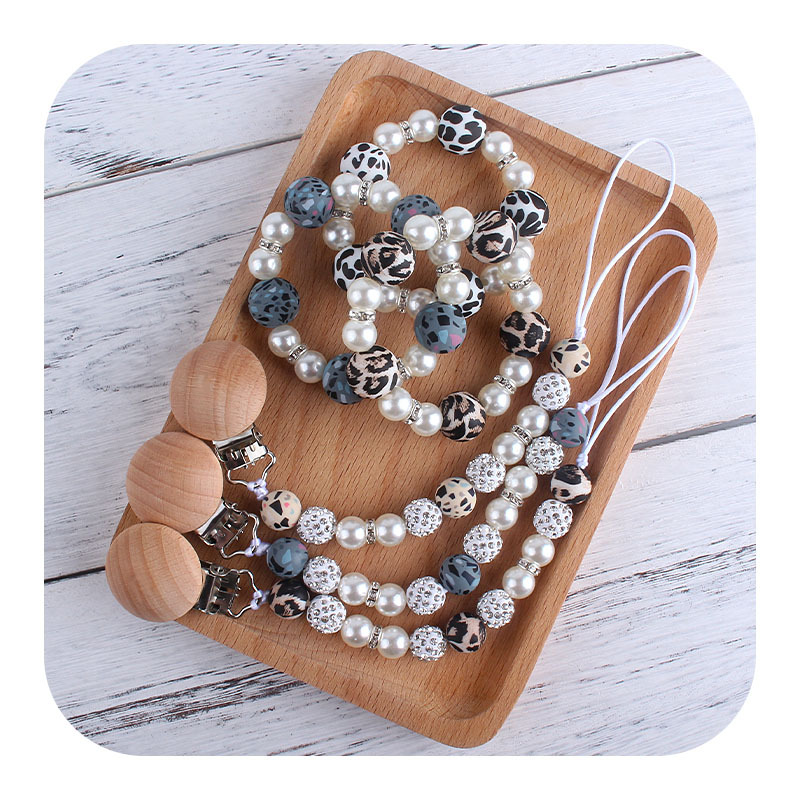 Nuevo bebé haya chupete clip bebé creativo leopardo perlas de gel mordedor gel pulsera chupete cadena anti-cadena