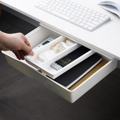 Creative under-desk adhesive drawer-type pen holder storage hidden adhesive pen box office stationery miscellaneous storage box