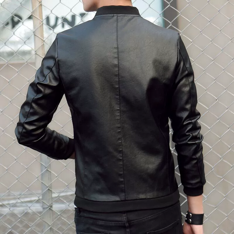 Демисезонная бейсболка цветная PU куртка для отдыха, высокий воротник, slim fit, простой крой, плюс размер