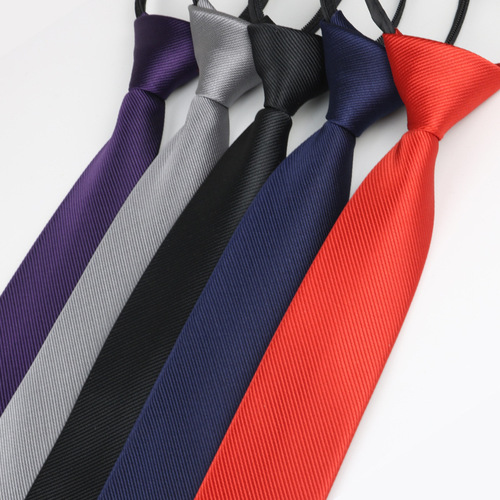 Tie men's zipper style lazy polyester jacquard formal wear manufacturer Japanese and Korean version solid color 5cm narrow version