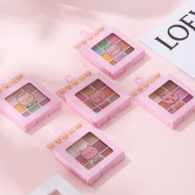 RULIX粉色猪猪9色眼影可爱土豆泥质地不飞粉上色度好桃花色钻石粉