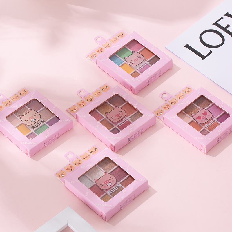 RULIX粉色猪猪9色眼影可爱土豆泥质地不飞粉上色度好桃花色钻石粉