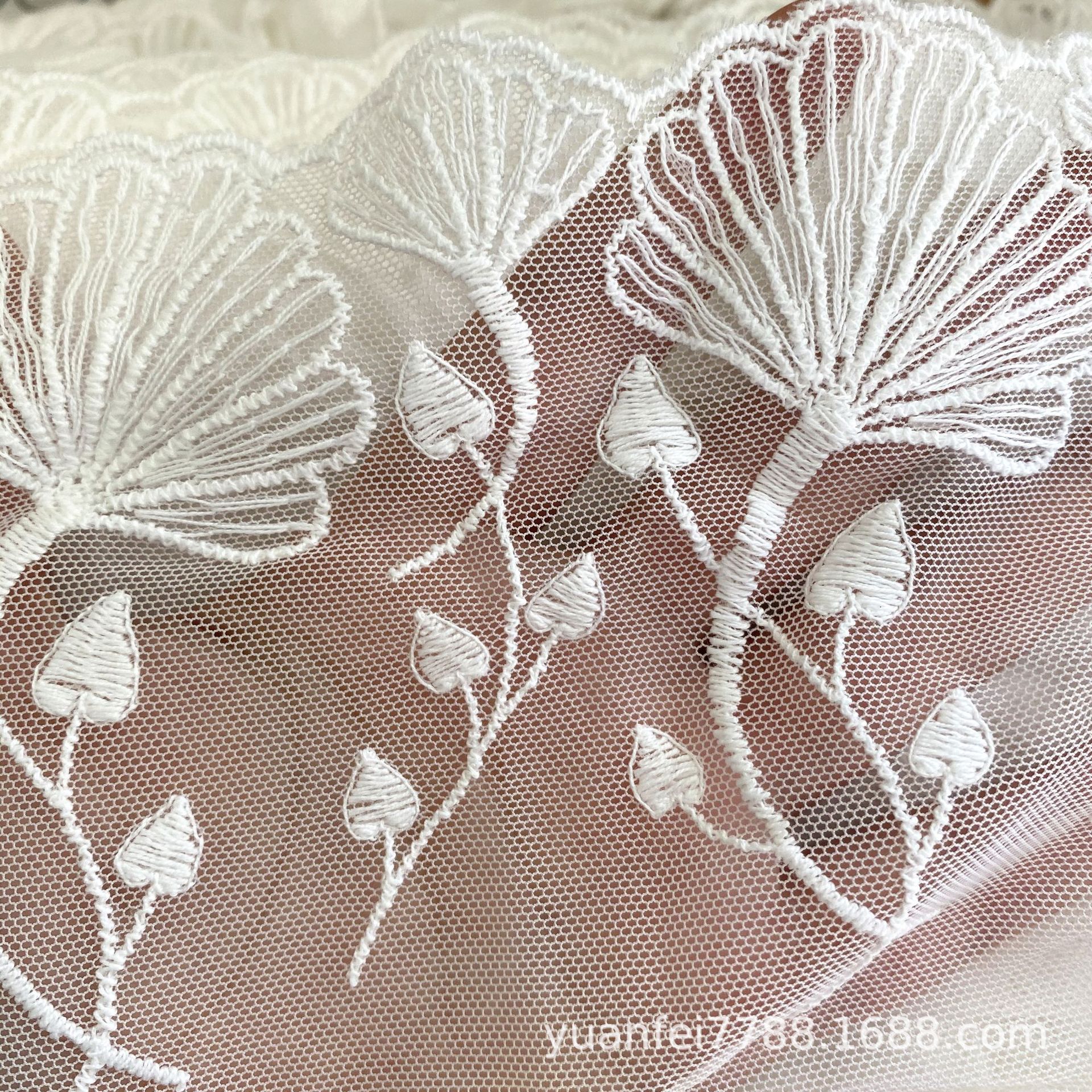 A-700银杏树叶花朵刺绣透明网花边13cmDIY服装辅料绣花加工现货