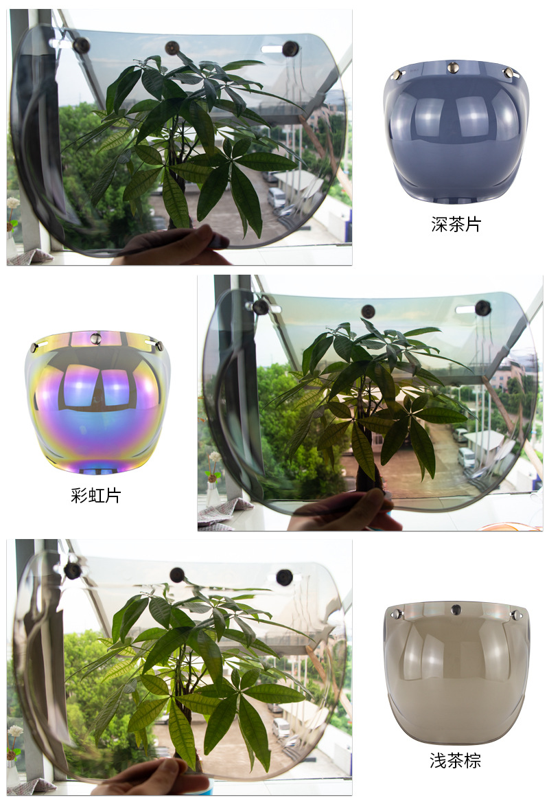 Motorcycle Helmet Lens Retro Half Helmet Bubble Mirror Three-Button Windproof Lens with Bracket 3/4 Helmet Goggles