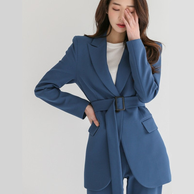 2021 spring and autumn Large Women's wear Occupation Suit Add fertilizer 200 Fat sister man 's suit Ninth pants Two piece set