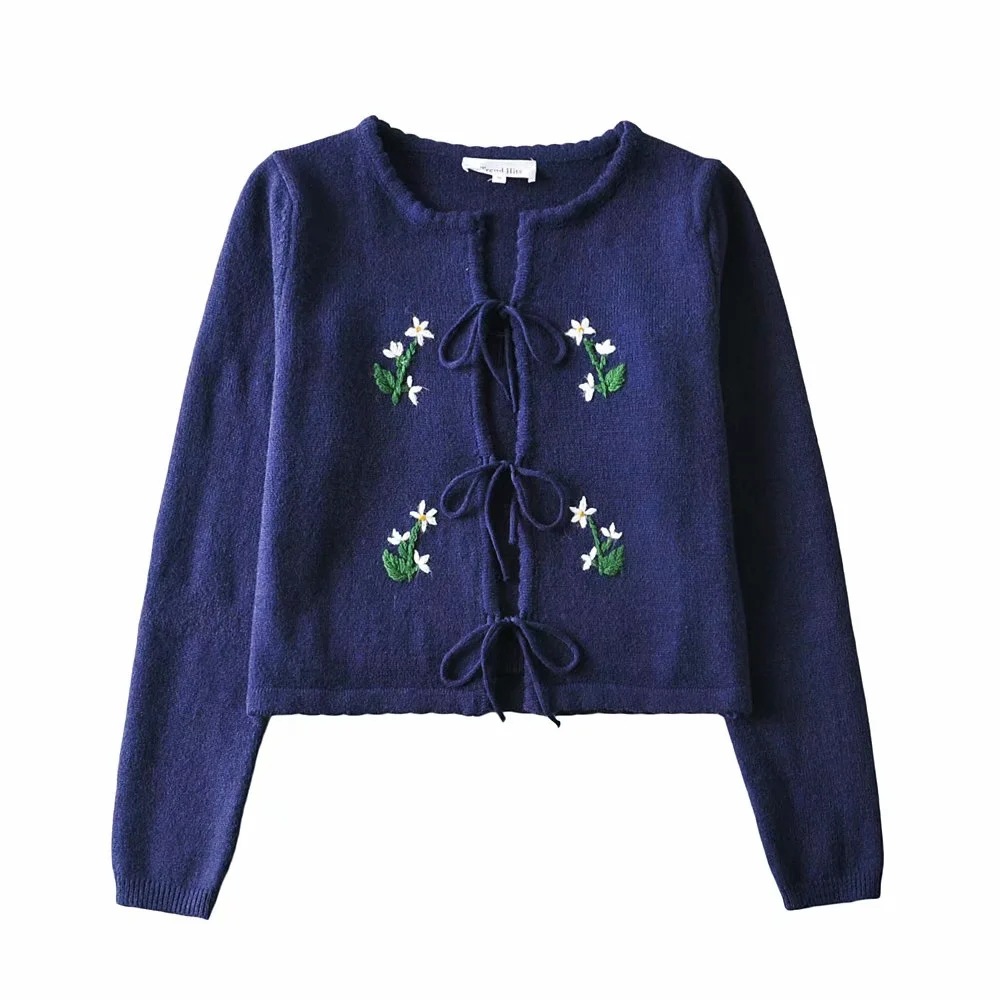 autumn and winter knitted sling round neck flower lace sweater two-piece suit NSHS24082