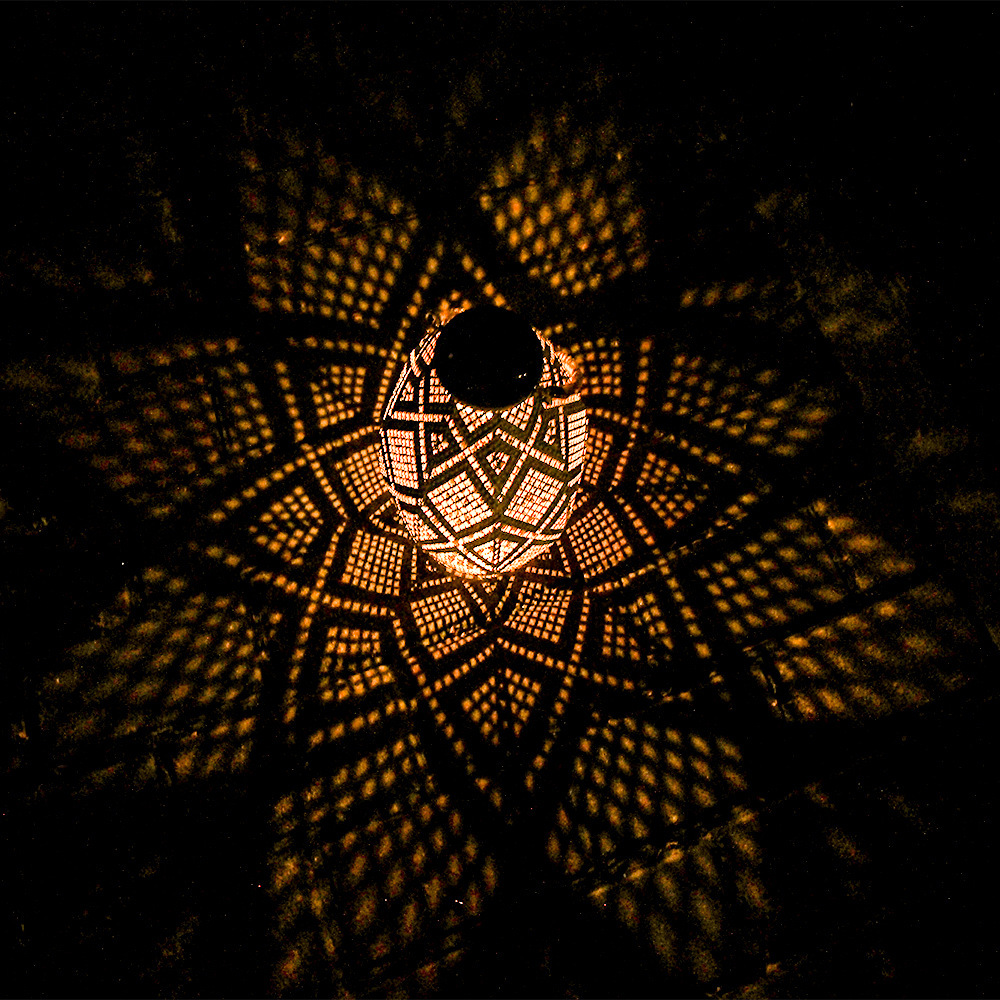 太阳能铁艺灯户外吊灯桌灯灯灯笼庭院装饰灯仿布花纹氛围灯