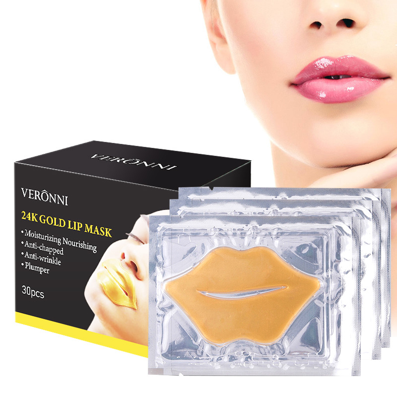 Gold 24K Collagen Lip Mask Crystal Lip Mask Lip Mask Moisturizing Lip Pattern 30 pieces/box