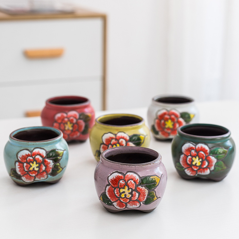 Korean-style hand-painted fleshy flowerpot ceramic stoneware creative personality meat-raising plant potted small breathable vintage