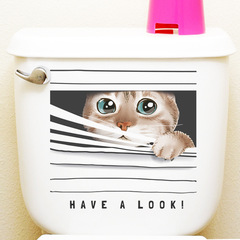 Toilet decoration sticker creative funny cartoon cute cat waterproof self-adhesive bathroom bathroom tile wall sticker art