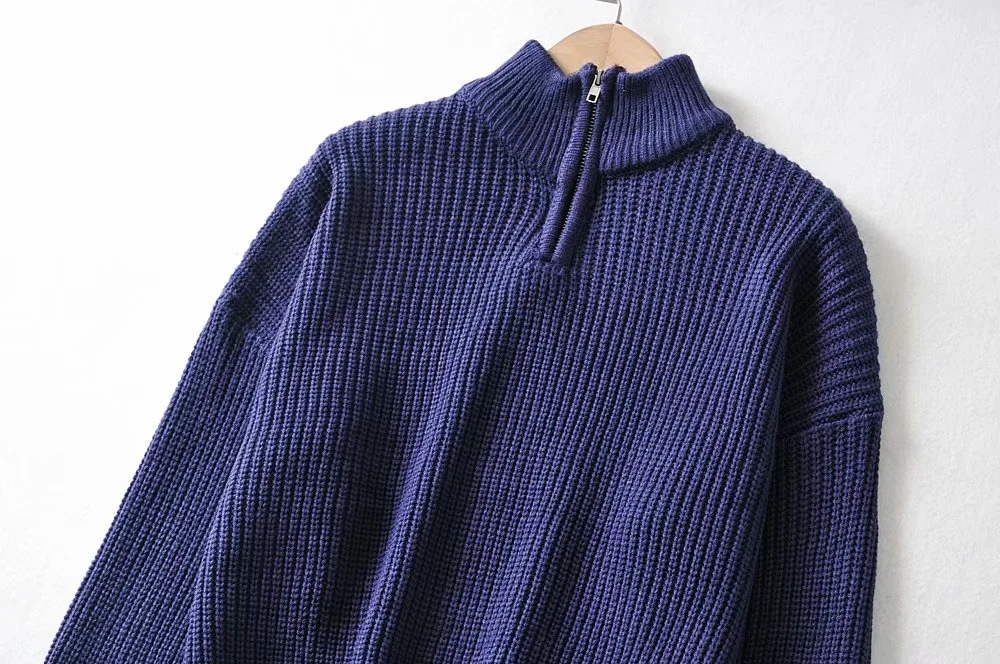 Zipper stand collar pullover sweater NSAC24915