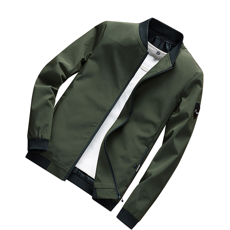 A men's spring and autumn baseball stand collar jacket, personalized back business casual slim fit jacket