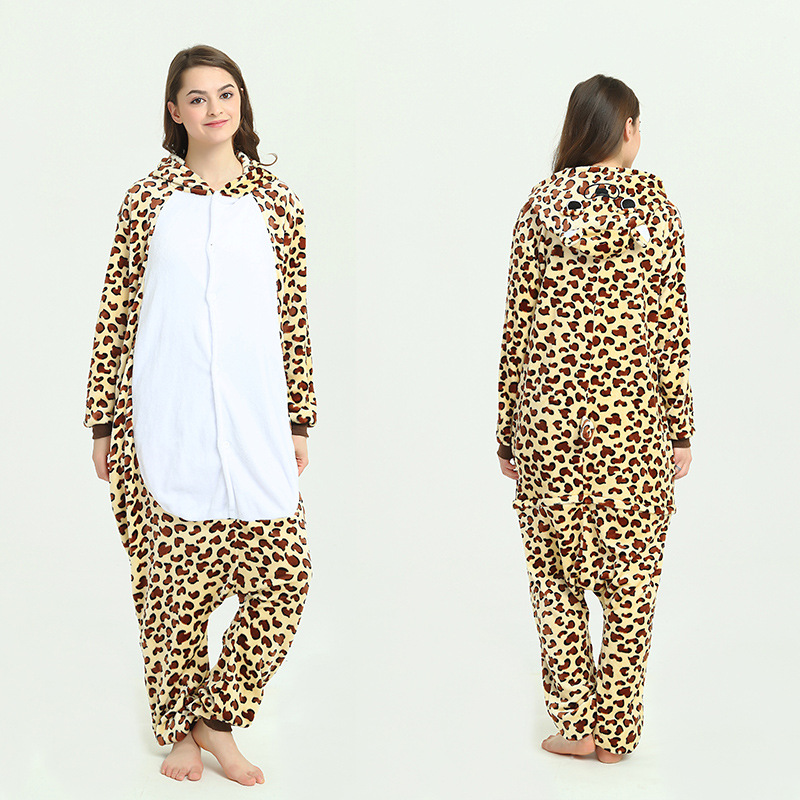 Pijamas de una pieza de coral grueso con diseño de animales de dibujos animados, franela cálida informal de manga larga, venta al por mayor del fabricante, gruesos y cálidos.