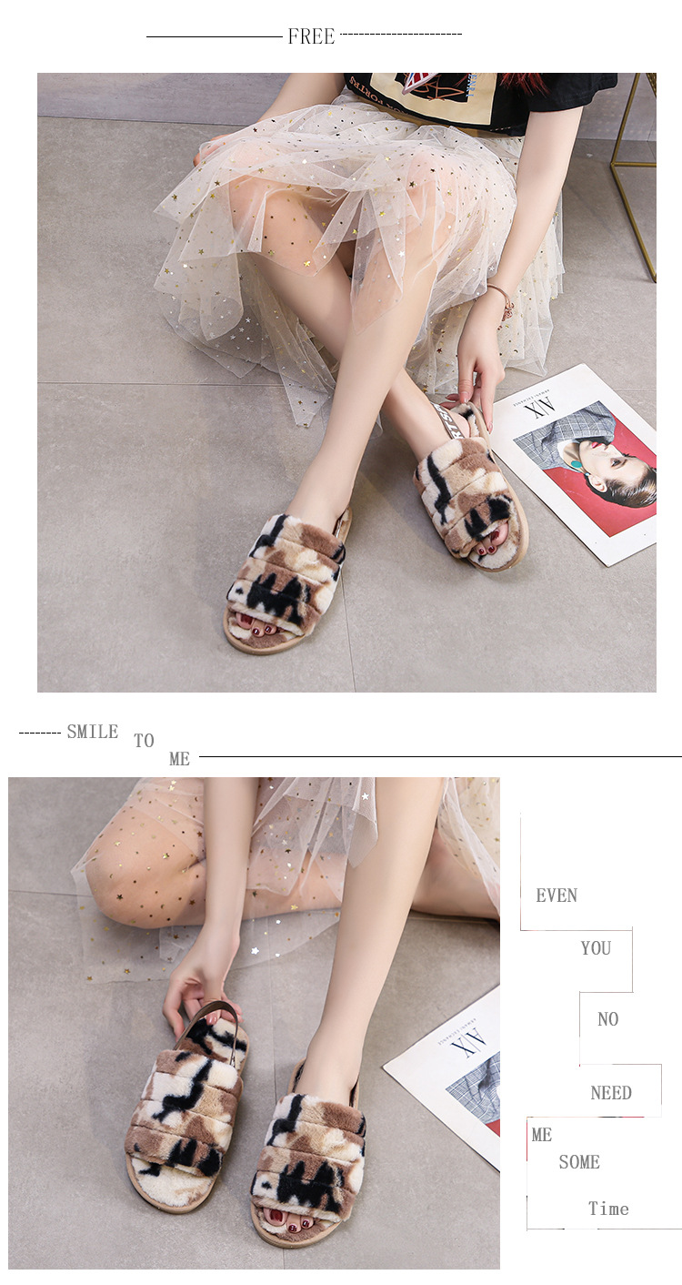 Women's Streetwear Camouflage Open Toe Plush Slippers display picture 8
