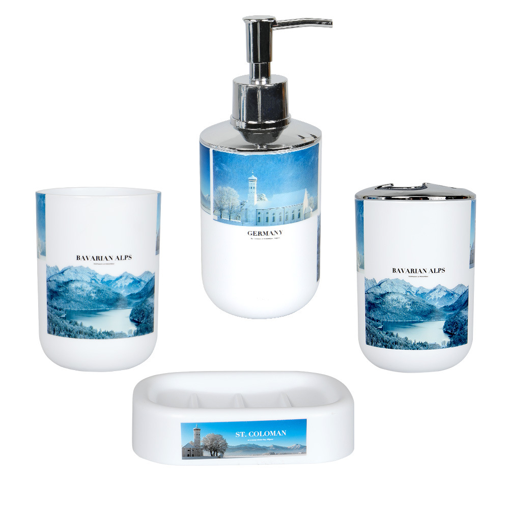 Artículos de tocador conjunto de cuatro piezas de baño simple conjunto de baño enjuague bucal Copa cepillo de dientes titular caja de jabón plástico Conjunto de 4 piezas