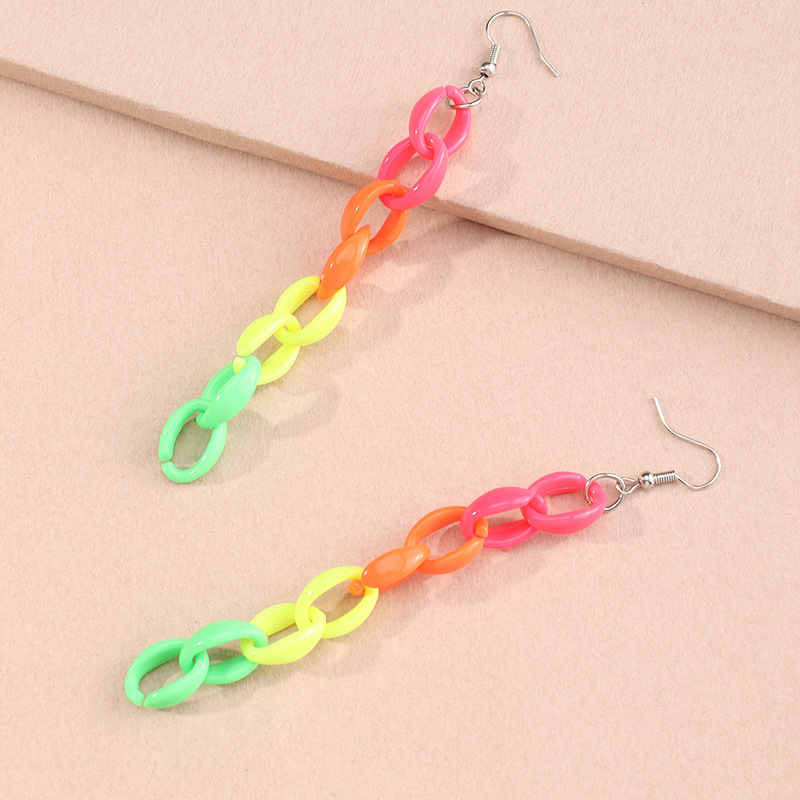 Simple Geometric Square Creative Colorful Resin Chain Long Earrings display picture 8