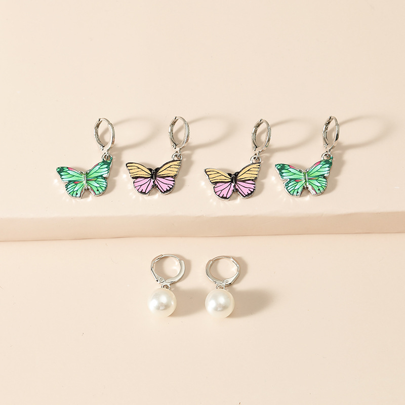 New Color Butterfly Pearl 3-piece Fashion Simple Retro Combination Earrings For Women Nihaojewelry display picture 3