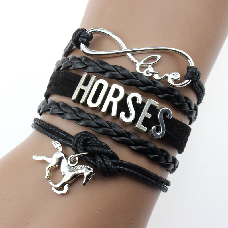 European and American vintage hand-woven HORSES horse charm animal bracelet multi-layer woven bracelet European and American vintage hand-woven HORSES horse charm animal bracelet multi-layer woven bracelet