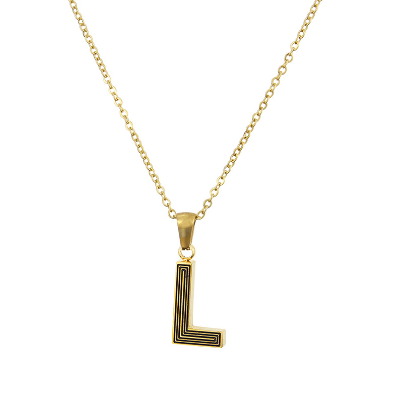 New Stainless Steel Gold-plated Black Line 26 Letter Necklace Simple Gold English Titanium Steel Pendant Wholesale Nihaojewelry display picture 6
