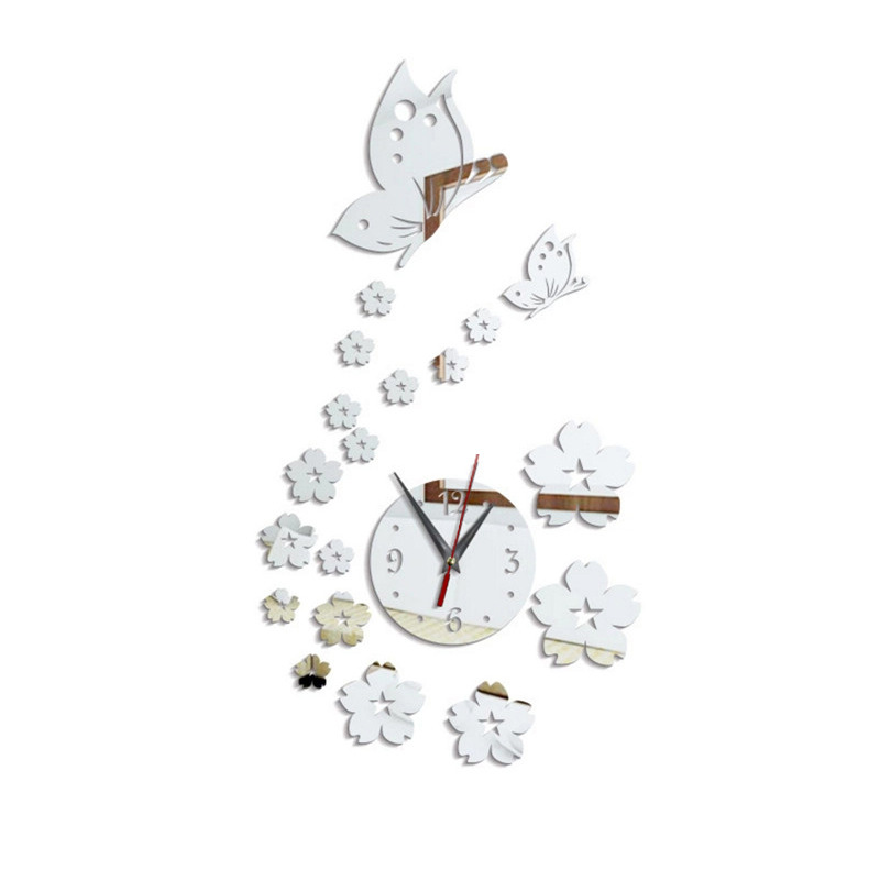 Creative 3d Crystal Mirror Butterfly Flower Wall Clock Decor_voghion.com