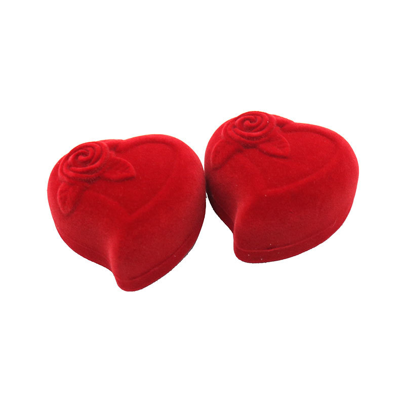 歪桃心植绒心形戒指耳钉饰品首饰盒红色求婚爱心盒现货批发