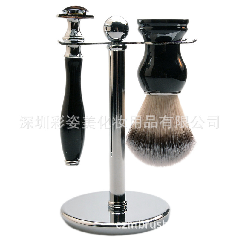 Factory wholesale razor set men's gift scraper brush holder faux wool shaving set Factory wholesale razor set men's gift scraper brush holder faux wool shaving set