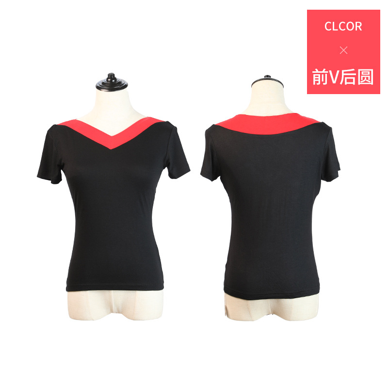Ropa de baile cuadrada de mediana edad y ancianos con cuello en V para mujer nueva camiseta modal ropa de baile ropa de práctica de manga corta