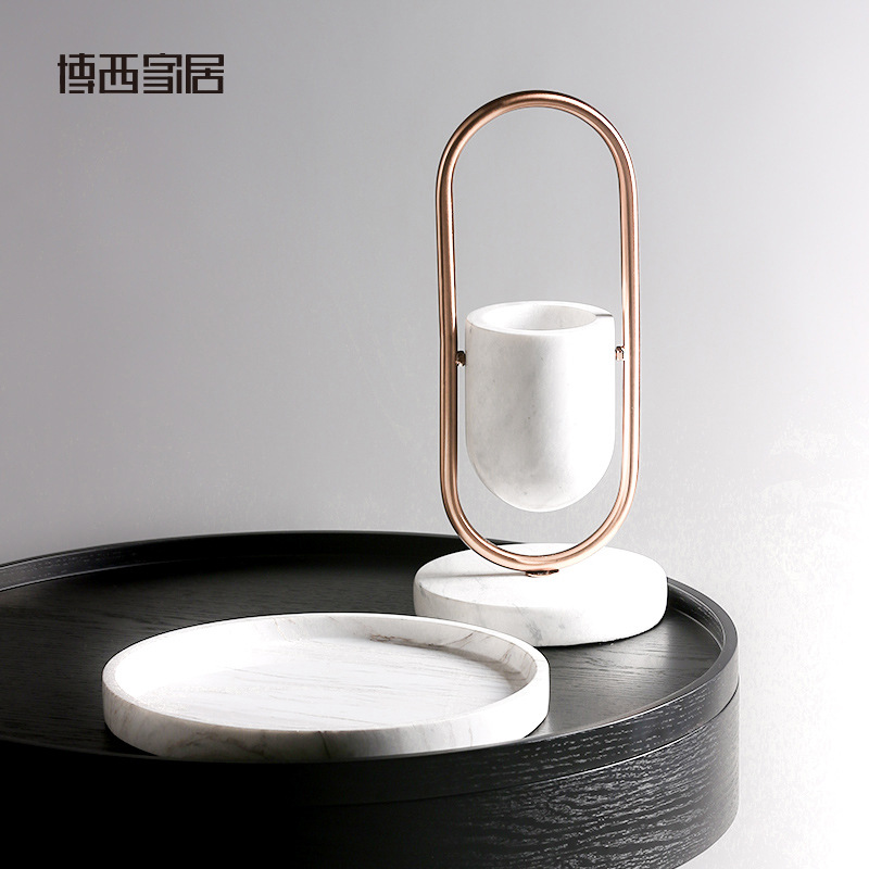 创意北欧金属大理石花器皿摆件家居会所展厅样板房设计软装饰批发|ru