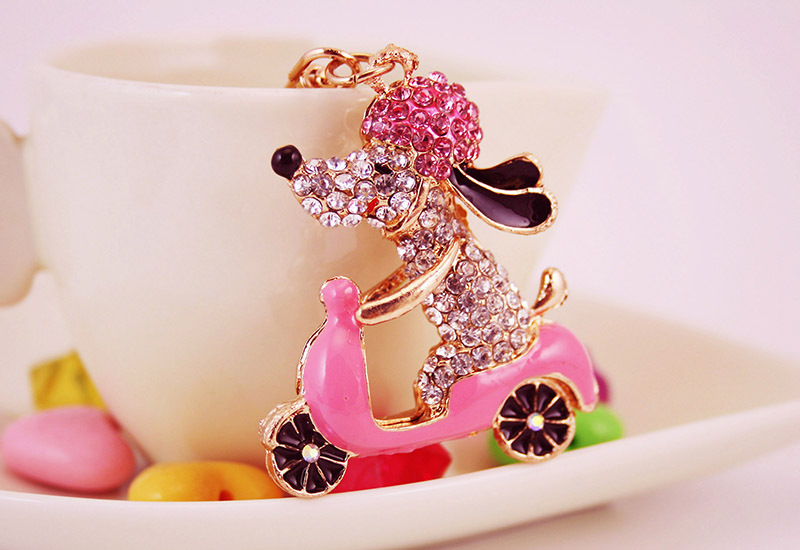 Kuxi Ornament Rhinestone Cartoon Cycling Puppy Car Key Ring Women's Bag Accessories Animal Metal Pendant display picture 7