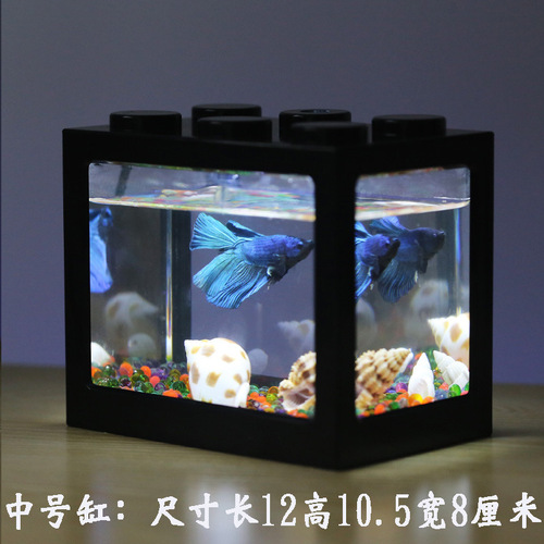 A lighting-equipped fish tank with a Lego fish tank, a small micro-landscape algae ball box, turtles, ants, pet fish box.
