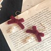 Burgundy retro universal Japanese fresh cute earrings with bow from pearl, ear clips, simple and elegant design