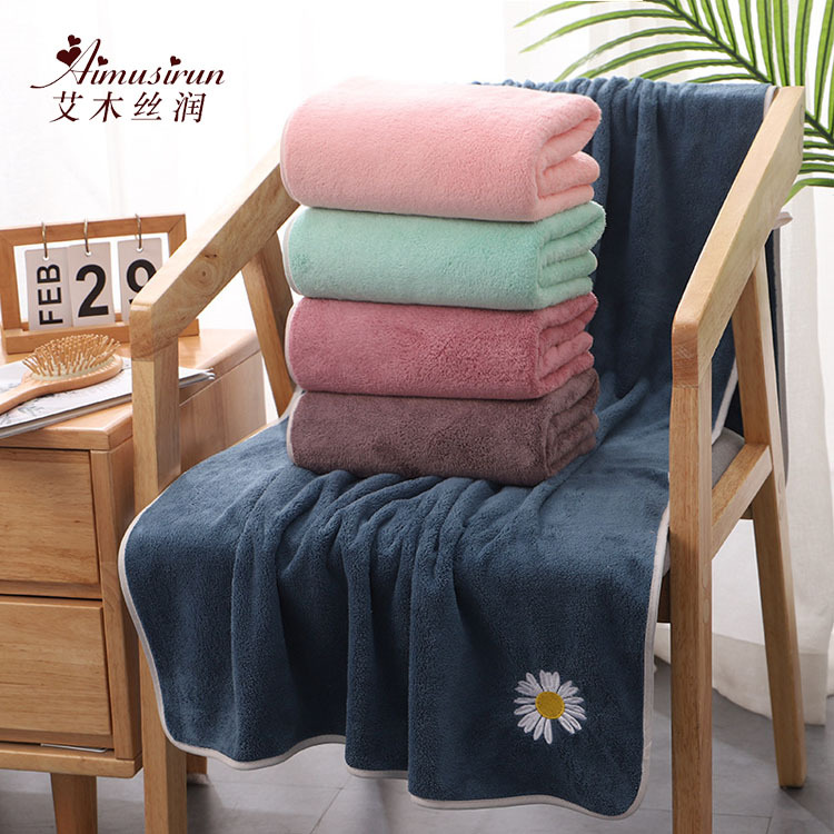 批发小雏菊浴巾 珊瑚绒高密柔软吸水不易掉毛公司礼品成人大浴巾