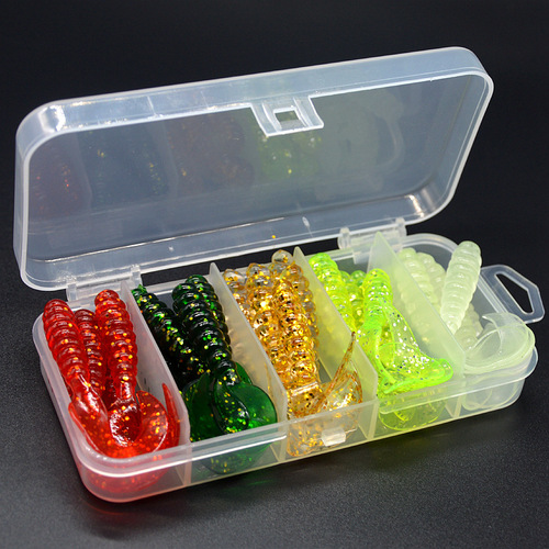 Wholesale 50 pieces of 5cm boxed soft bait curly tail maggot set multi-color bionic fake bait lure fishing gear lure
