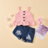 Children’s suspender single breasted Ruffle Top button hole jeans children’s suit