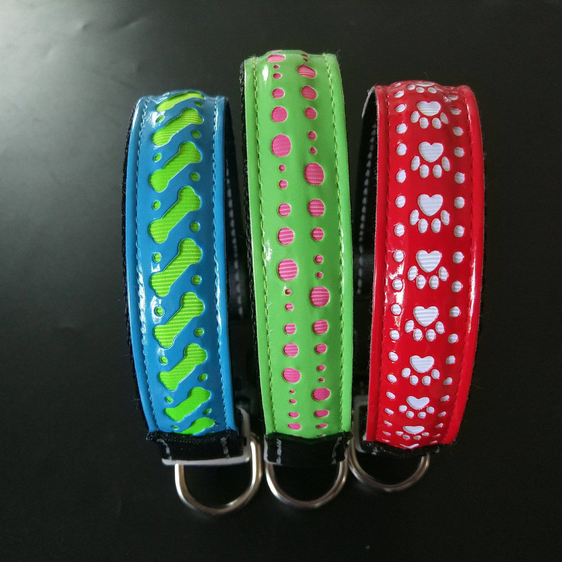 壓花led發光項圈 貓狗寵物牽引項圈 多種圖案可選顏色尺碼可定制