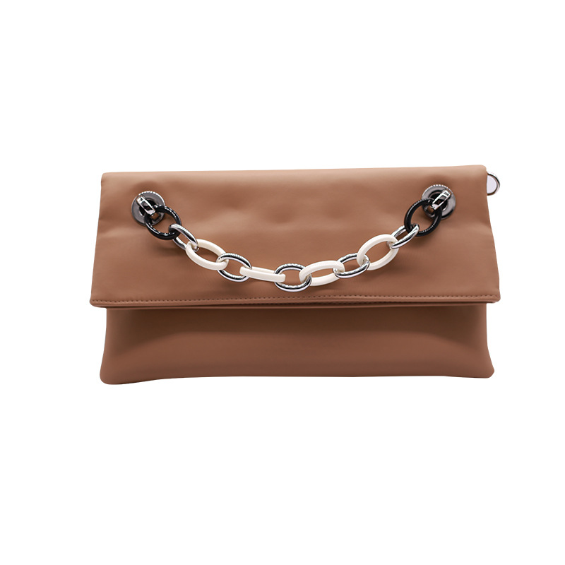 Korean Style Genuine Leather Clutch Bag Cowhide Women's Envelope Bag Commuter OL Simple Solid Color Folding Shoulder Bag Evening Clutch - Thumbnail 8