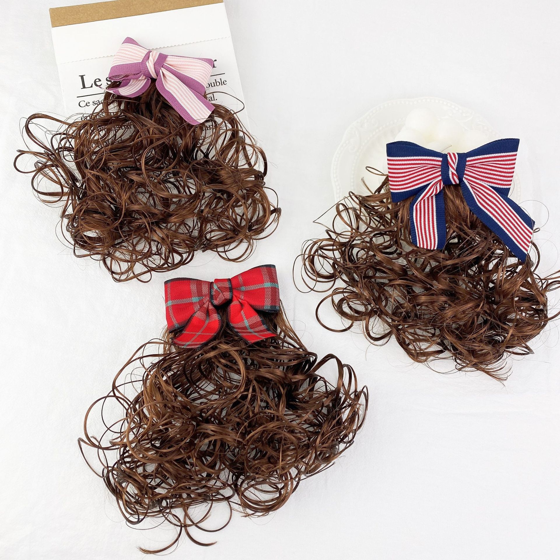 Korean Children's Checkered Bowknot Wig  Clip display picture 2