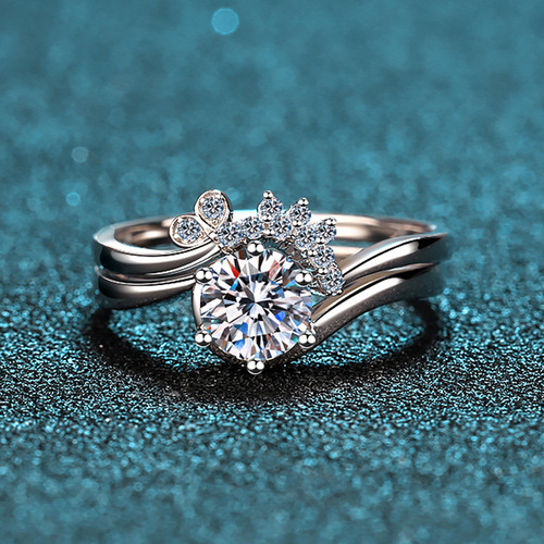 S925 sterling silver ring for women, two-piece set, two-band moissanite ring plated with pt950 gold, factory direct supply and wholesale